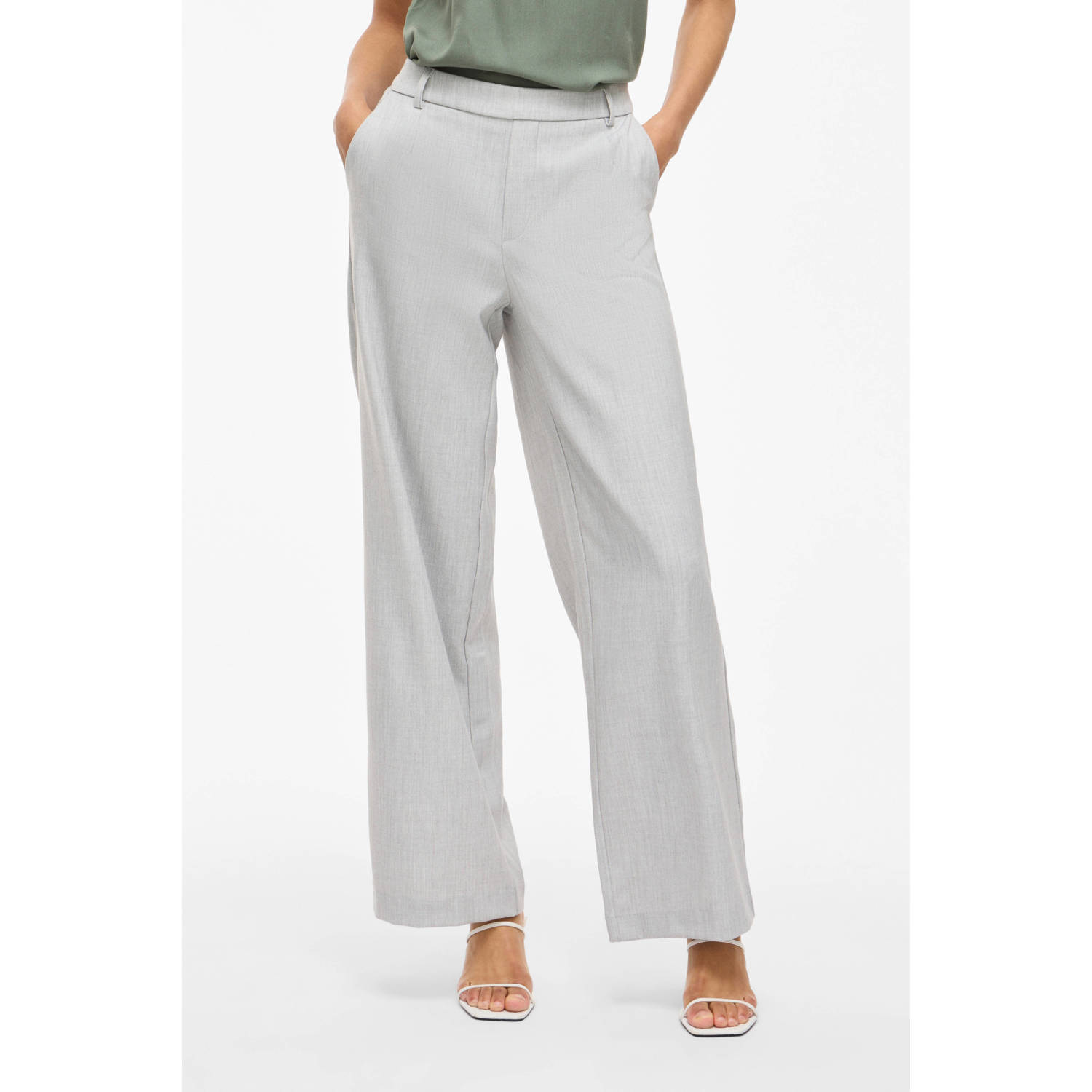 VILA wide leg high waist casual broek grijs