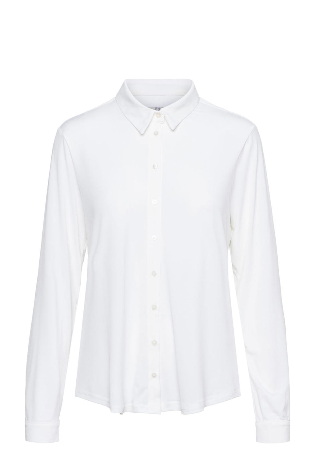 Witte dames &Co Woman blouse van polyester met effen, lange mouwen, klassieke kraag en knoopsluiting
