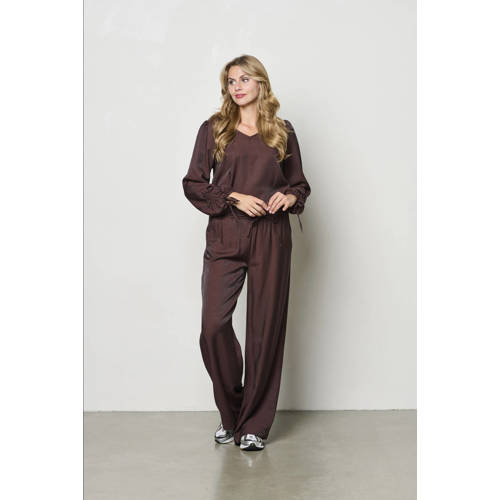 &Co Woman wide leg high waist casual broek donkerbruin afbeelding
