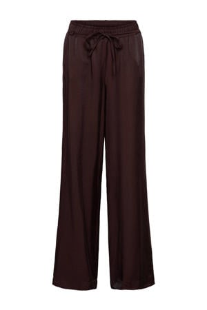 wide leg high waist casual broek donkerbruin