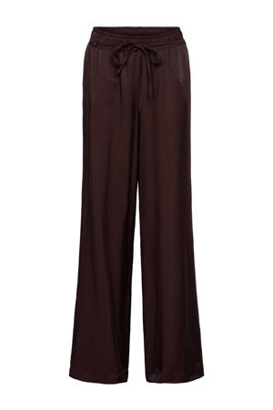 wide leg high waist casual broek donkerbruin