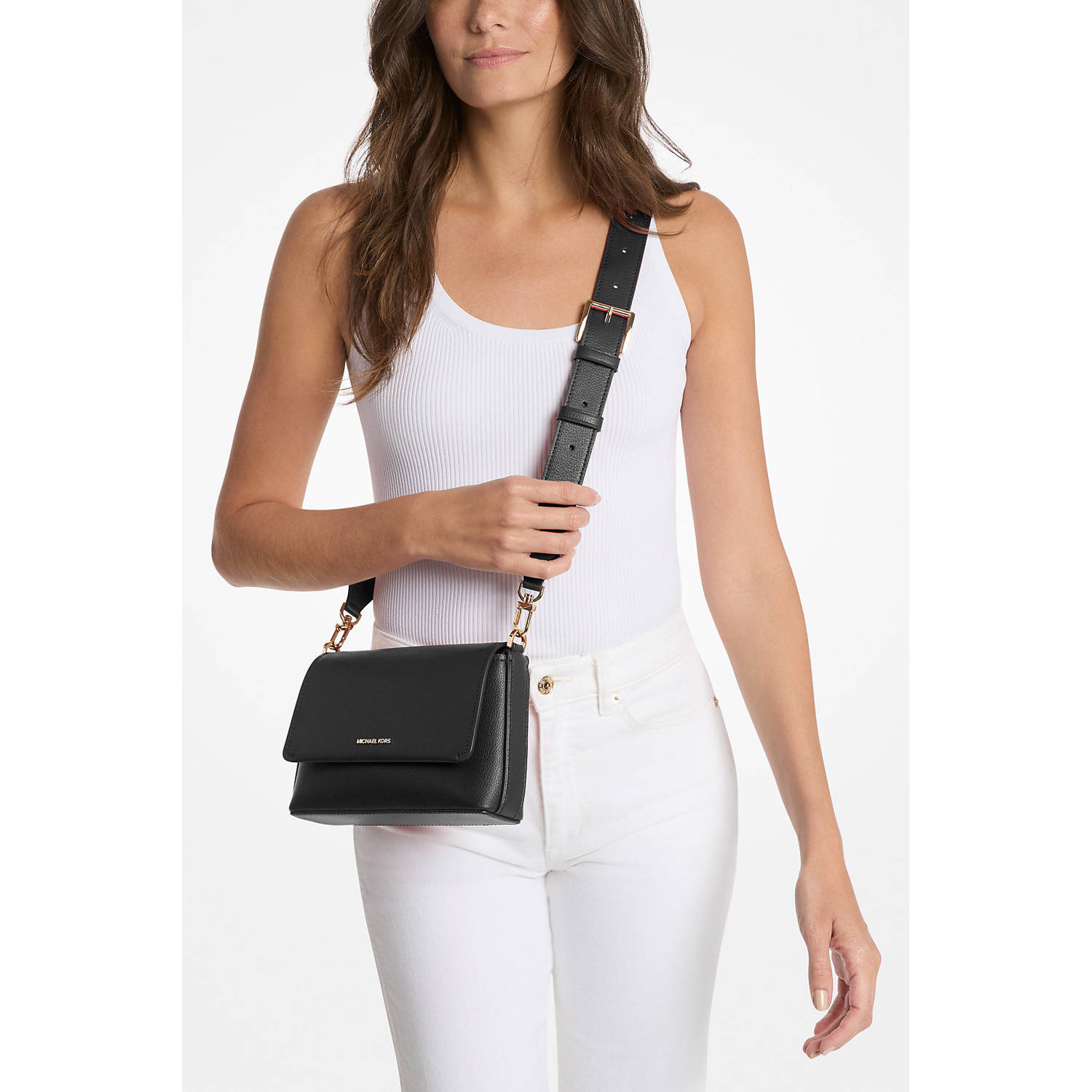 Michael Kors leren crossbody tas Nessa zwart