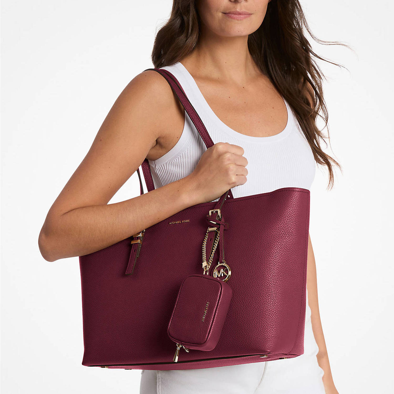 Michael Kors leren shopper Quinn bordeauxrood