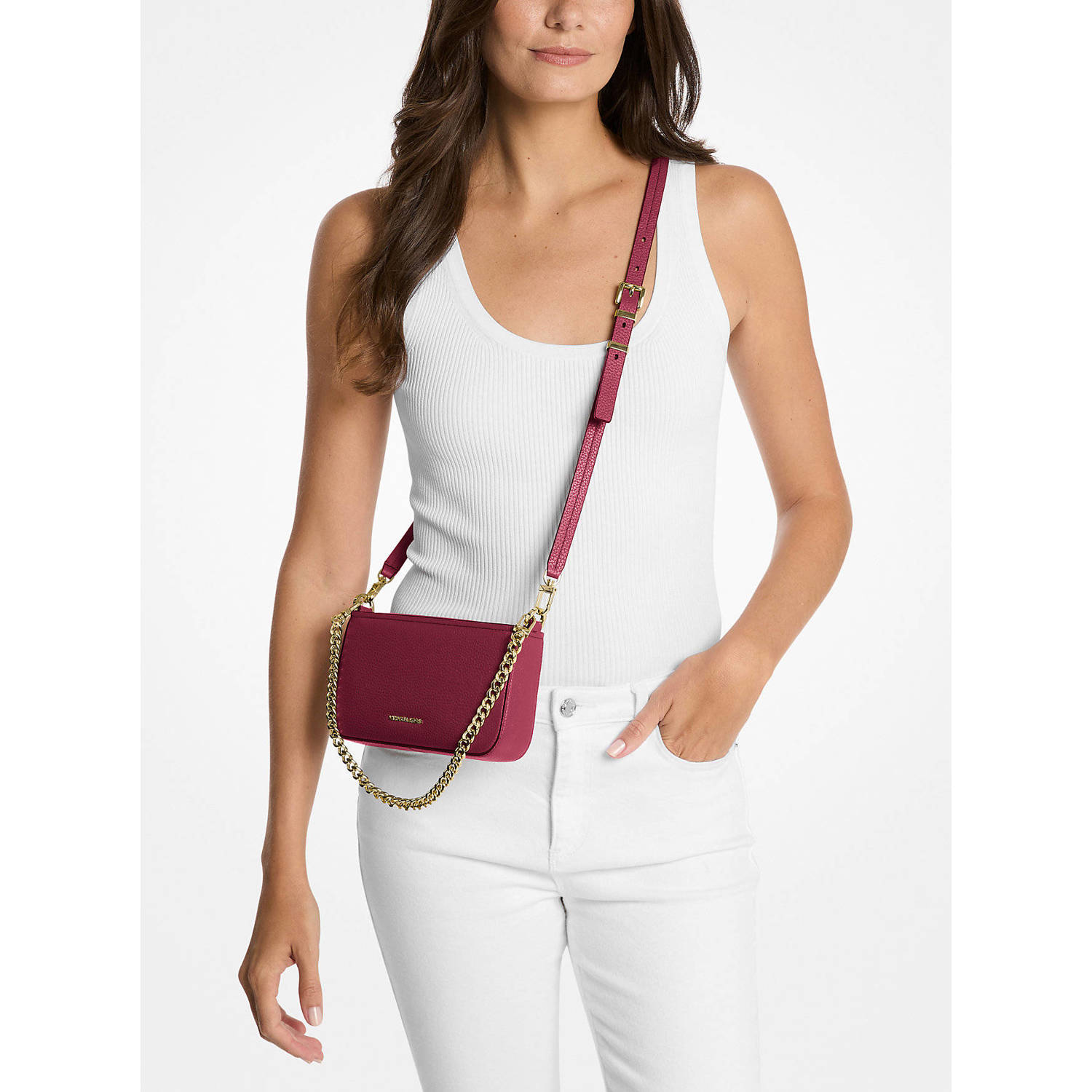 Michael Kors leren crossbody tas Bryant bordeauxrood