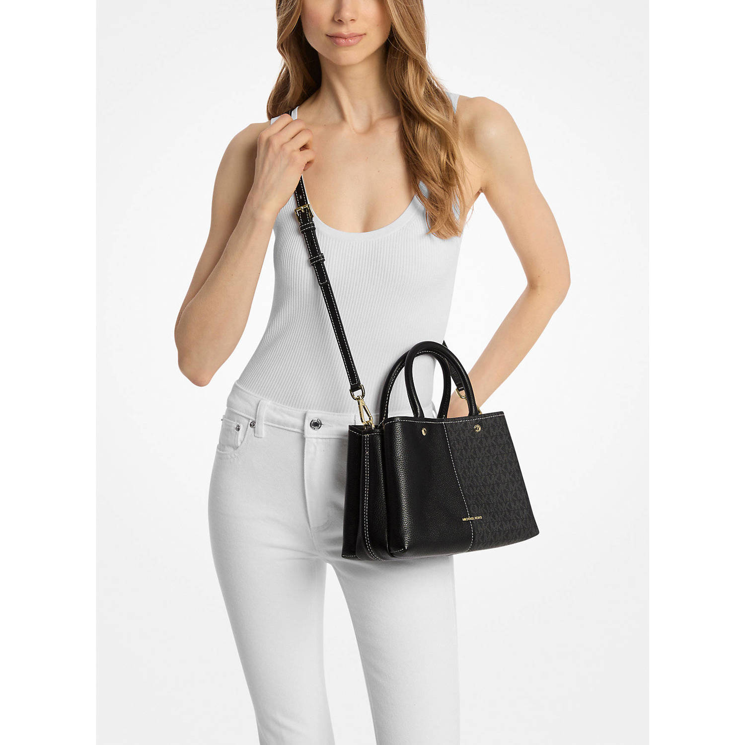 Michael Kors mini handtas Flora met logoprint zwart