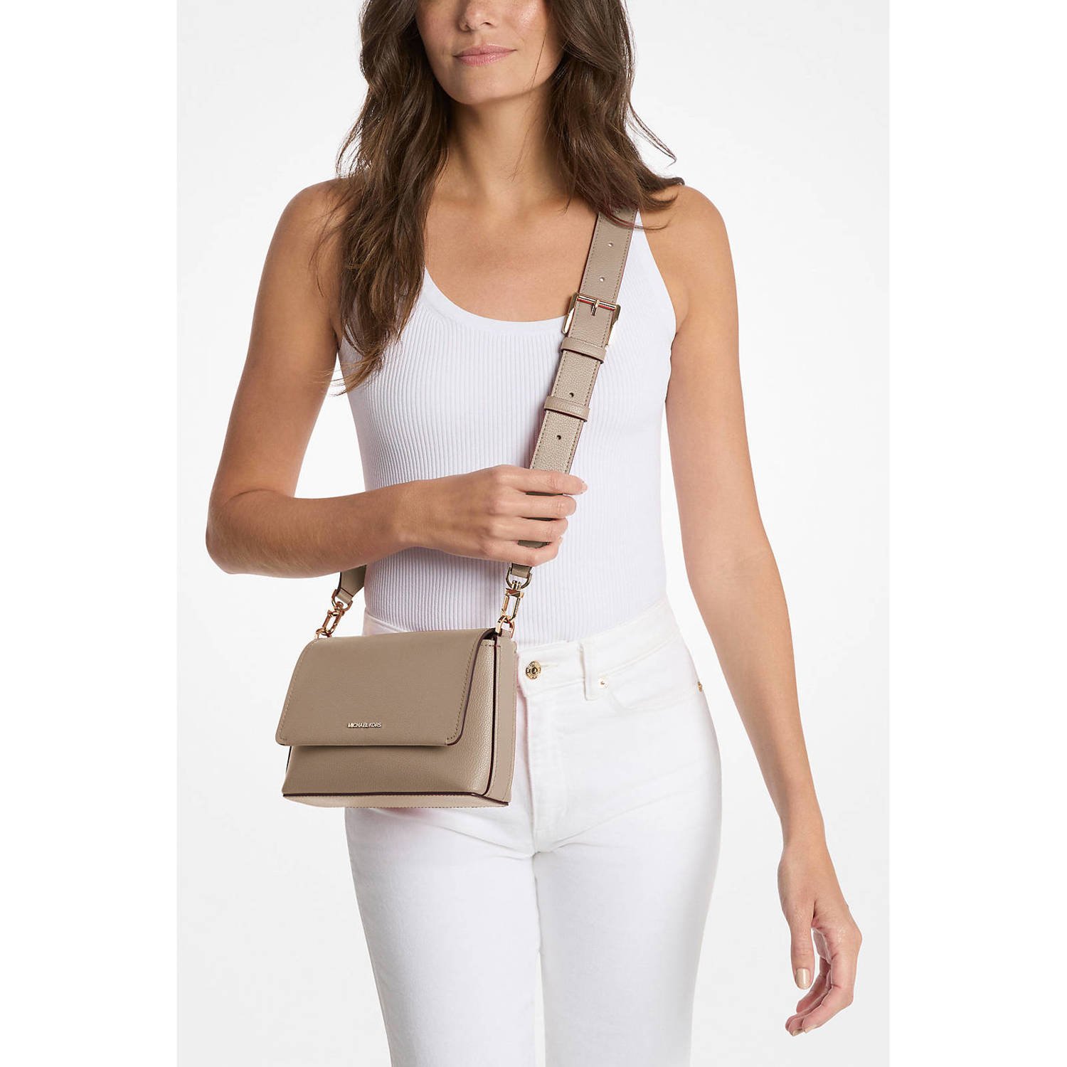 Michael Kors leren crossbody tas Nessa beige