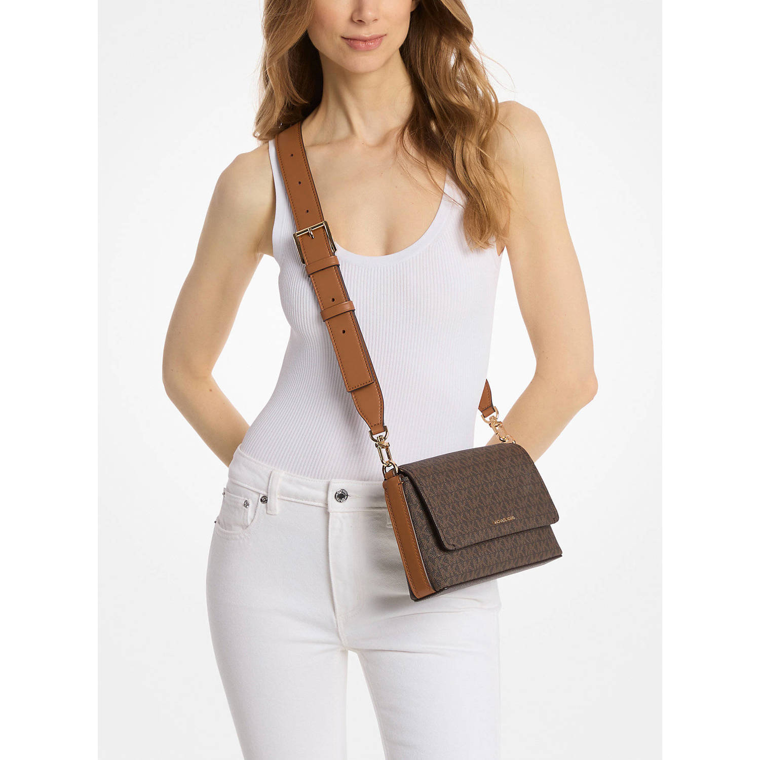Michael Kors crossbody tas Nessa met logoprint donkerbruin