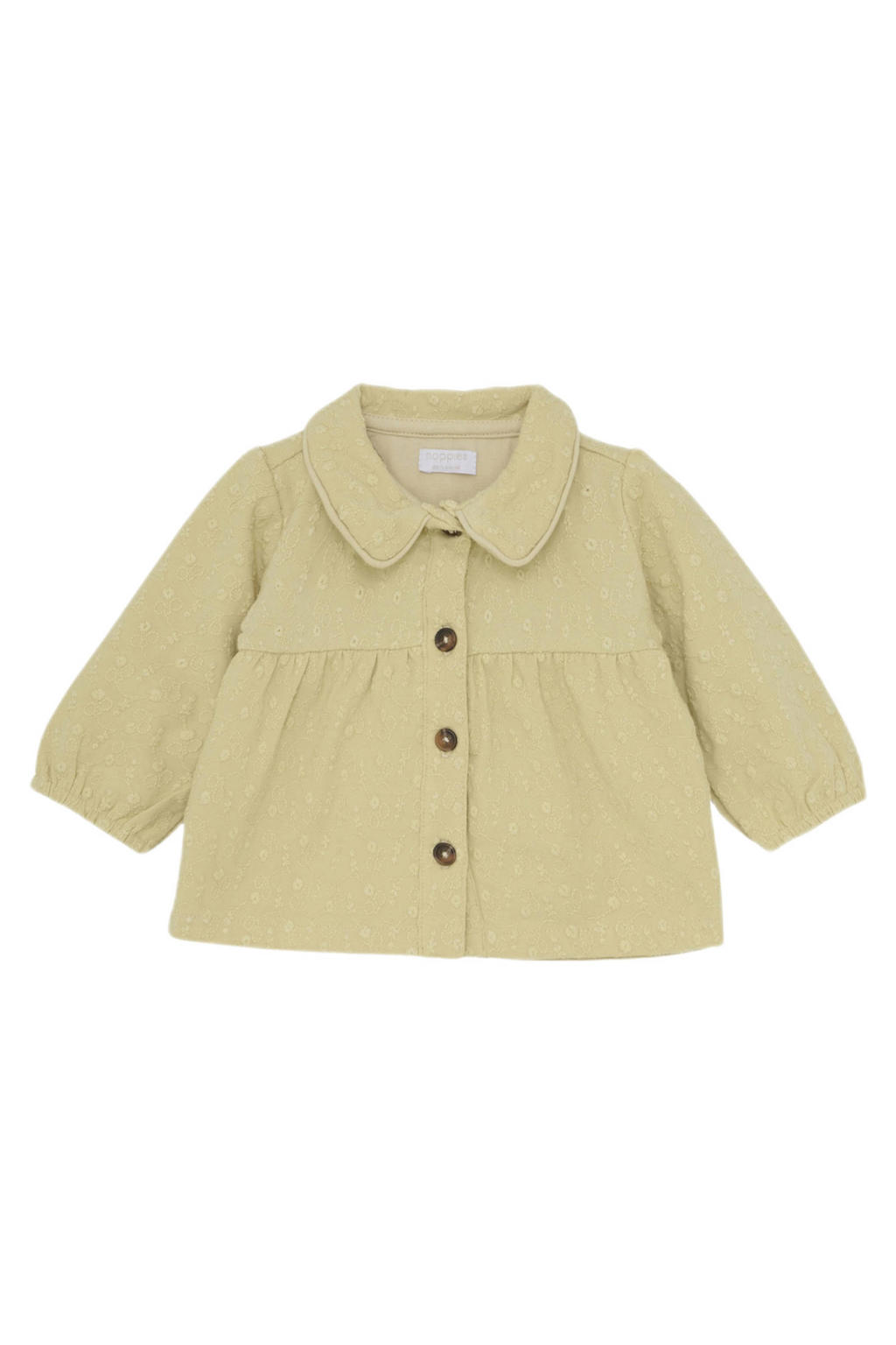 Beige meisjes Noppies baby blouse van stretchkatoen met effen, lange mouwen, peter pan-kraag, knoopsluiting en borduursels