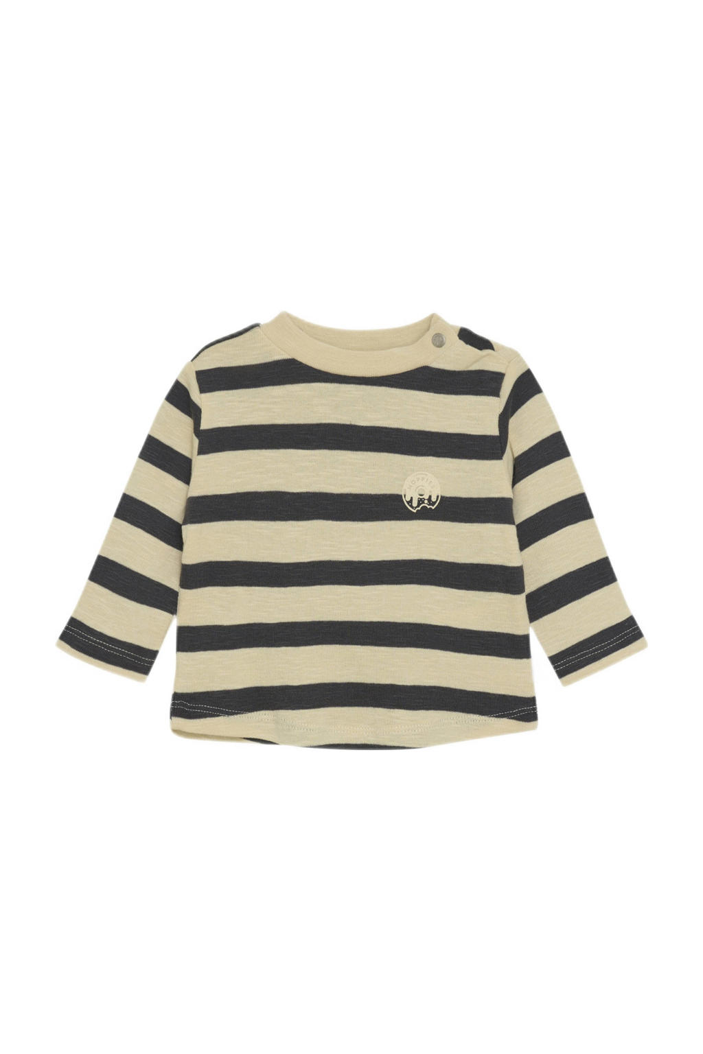 Ecru jongens Noppies baby gestreepte longsleeve fijn gebreid van katoen met lange mouwen, ronde hals en drukknoopsluiting