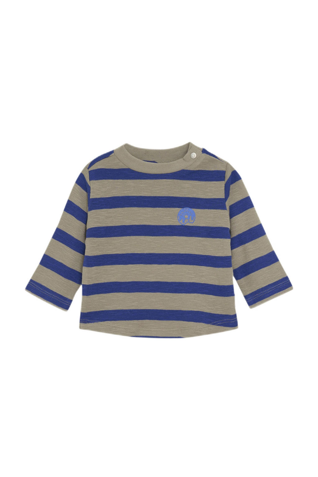 Grijs en blauwe jongens Noppies baby gestreepte longsleeve fijn gebreid van katoen met lange mouwen, ronde hals en drukknoopsluiting