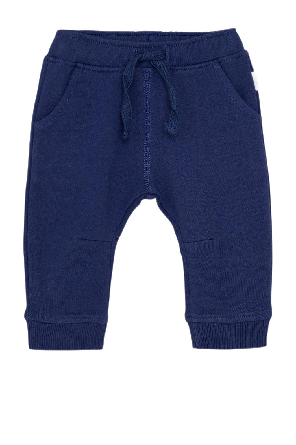 Blauwe jongens Noppies baby relaxed casual broek van stretchkatoen met regular waist, elastische tailleband met koord en effen