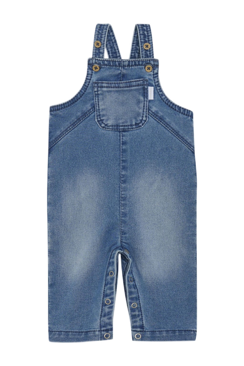 Medium blue denim jongens Noppies baby regular tuinbroek van denim met knoopsluiting en effen