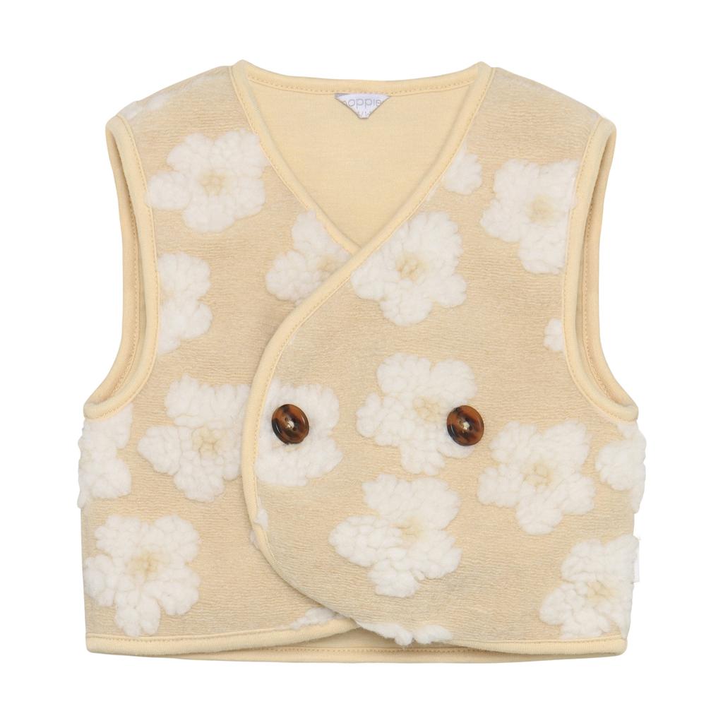 Beige meisjes Noppies baby gebloemde gilet van polyester met V-hals, knoopsluiting en 3D applicatie