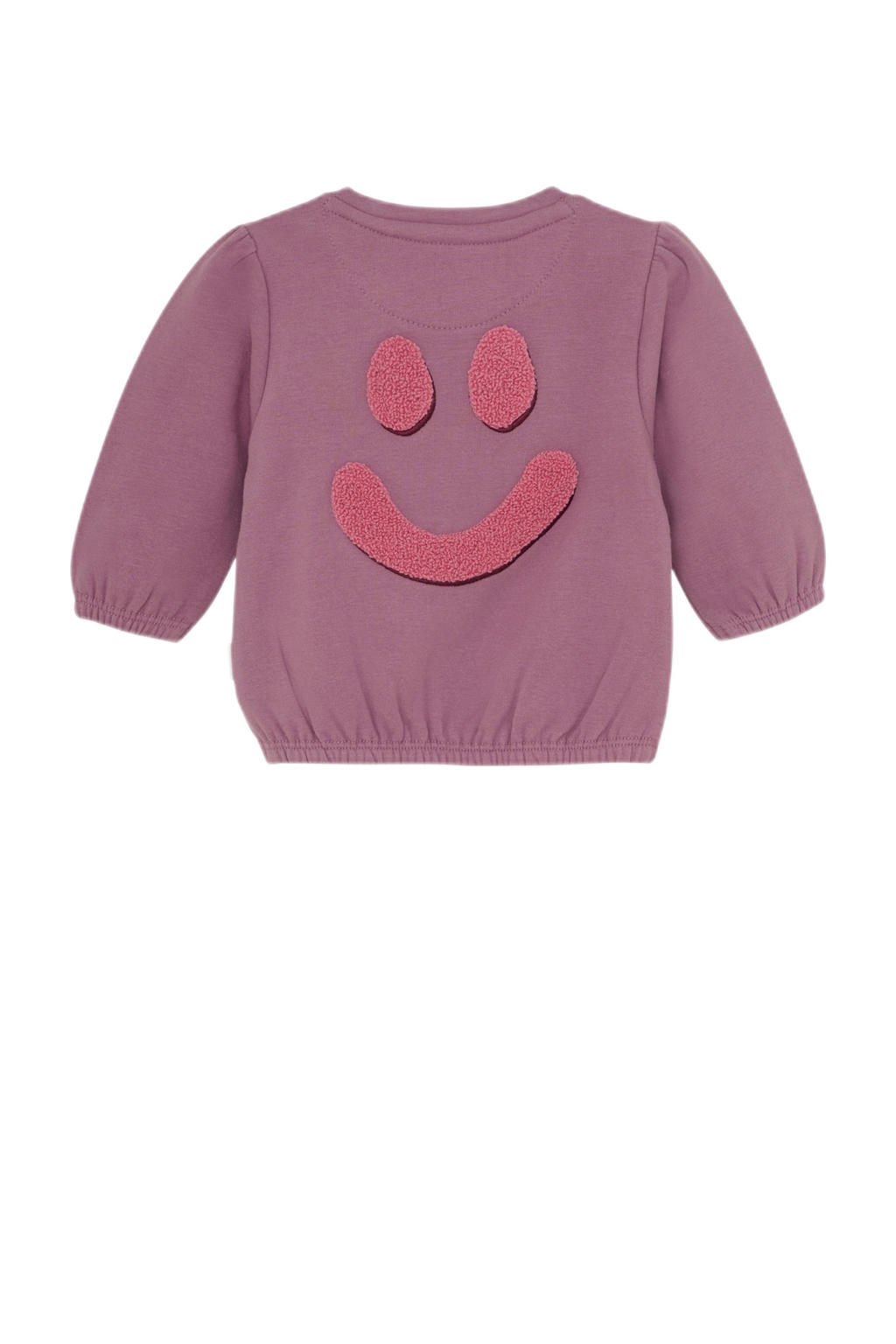 Roze meisjes Noppies baby sweater van stretchkatoen met lange mouwen, ronde hals, drukknoopsluiting en 3D applicatie