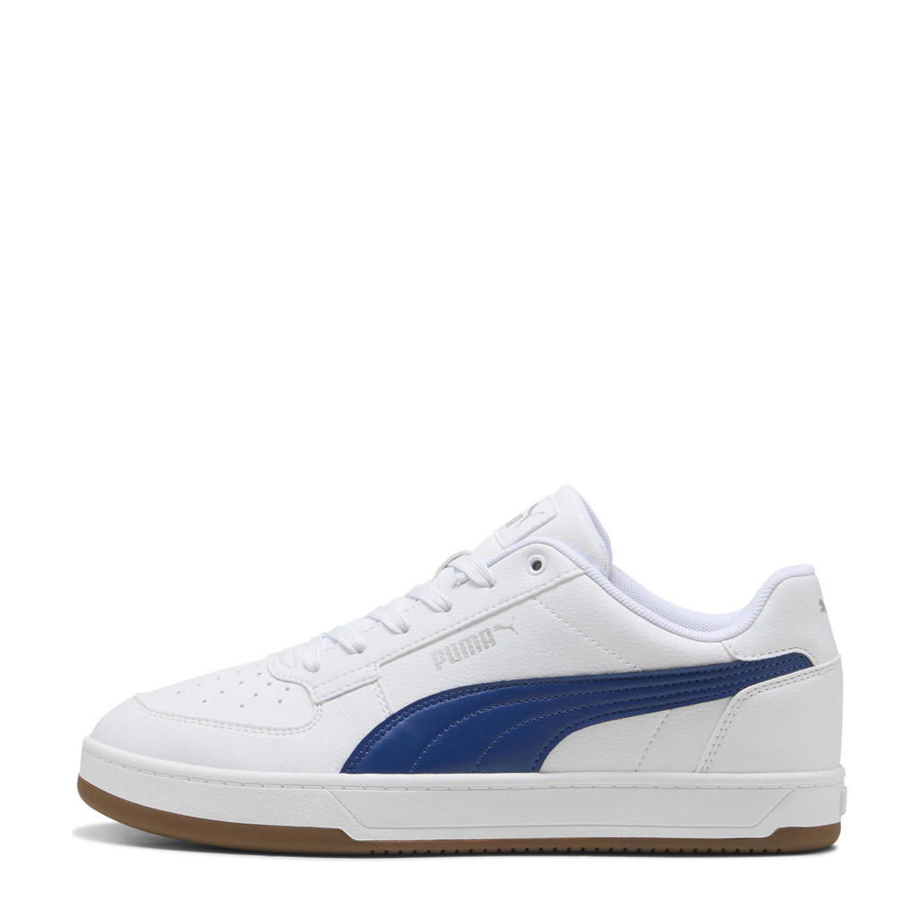Wit en kobaltblauwe heren Puma Caven sneakers van imitatieleer met leren details met veters