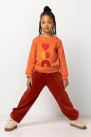 corduroy wide leg casual broek brique