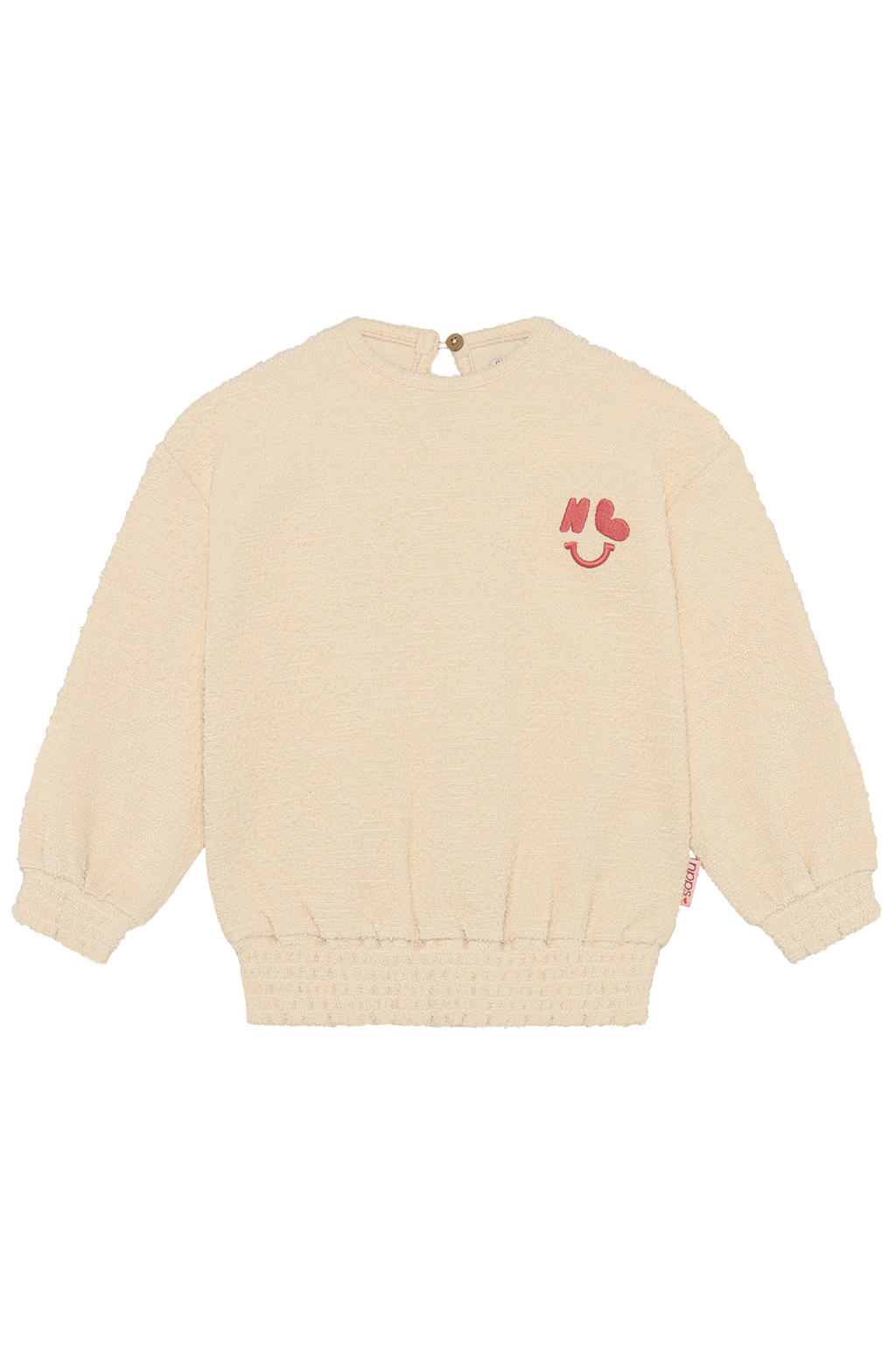 Ecru meisjes Noppies kids longsleeve van katoen met effen, lange mouwen, ronde hals, knoopsluiting en elastische boord