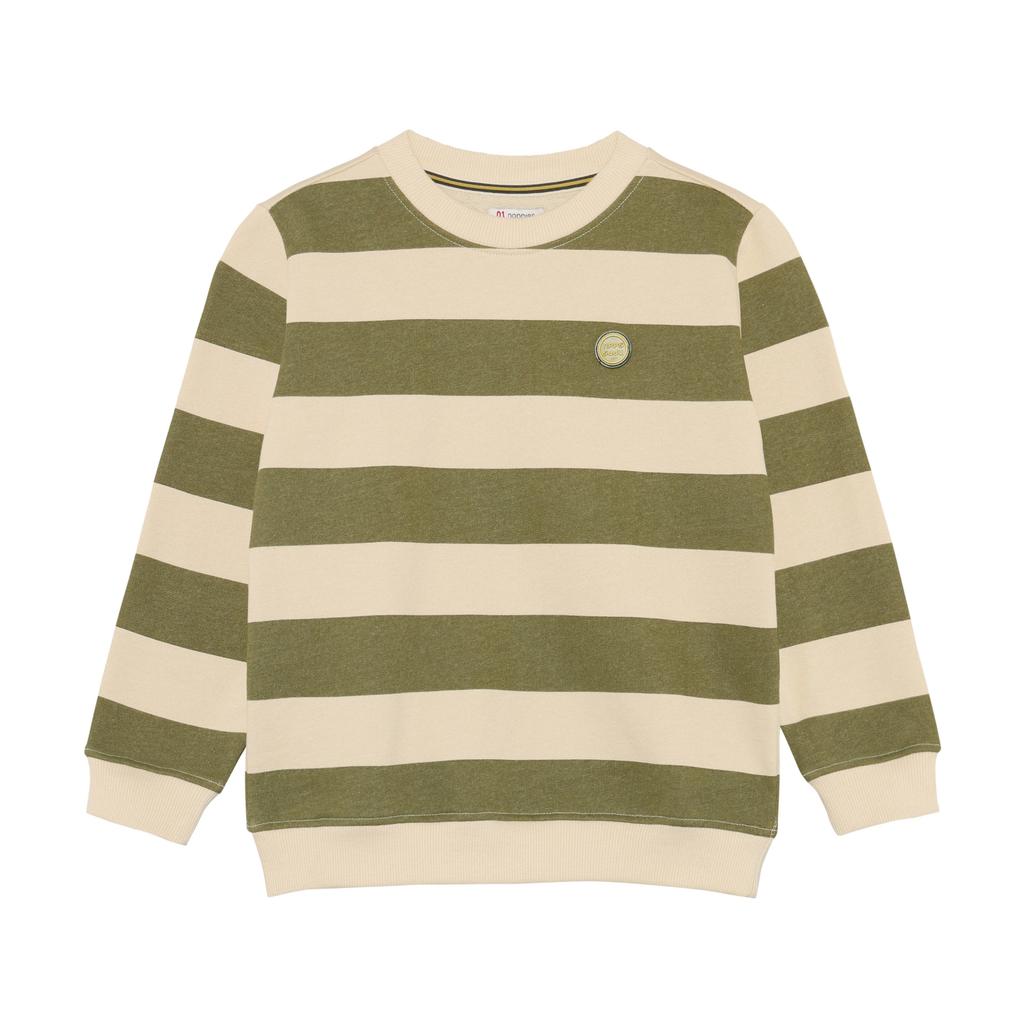 Groen en beige jongens Noppies kids gestreepte sweater met lange mouwen, ronde hals en geribde boorden
