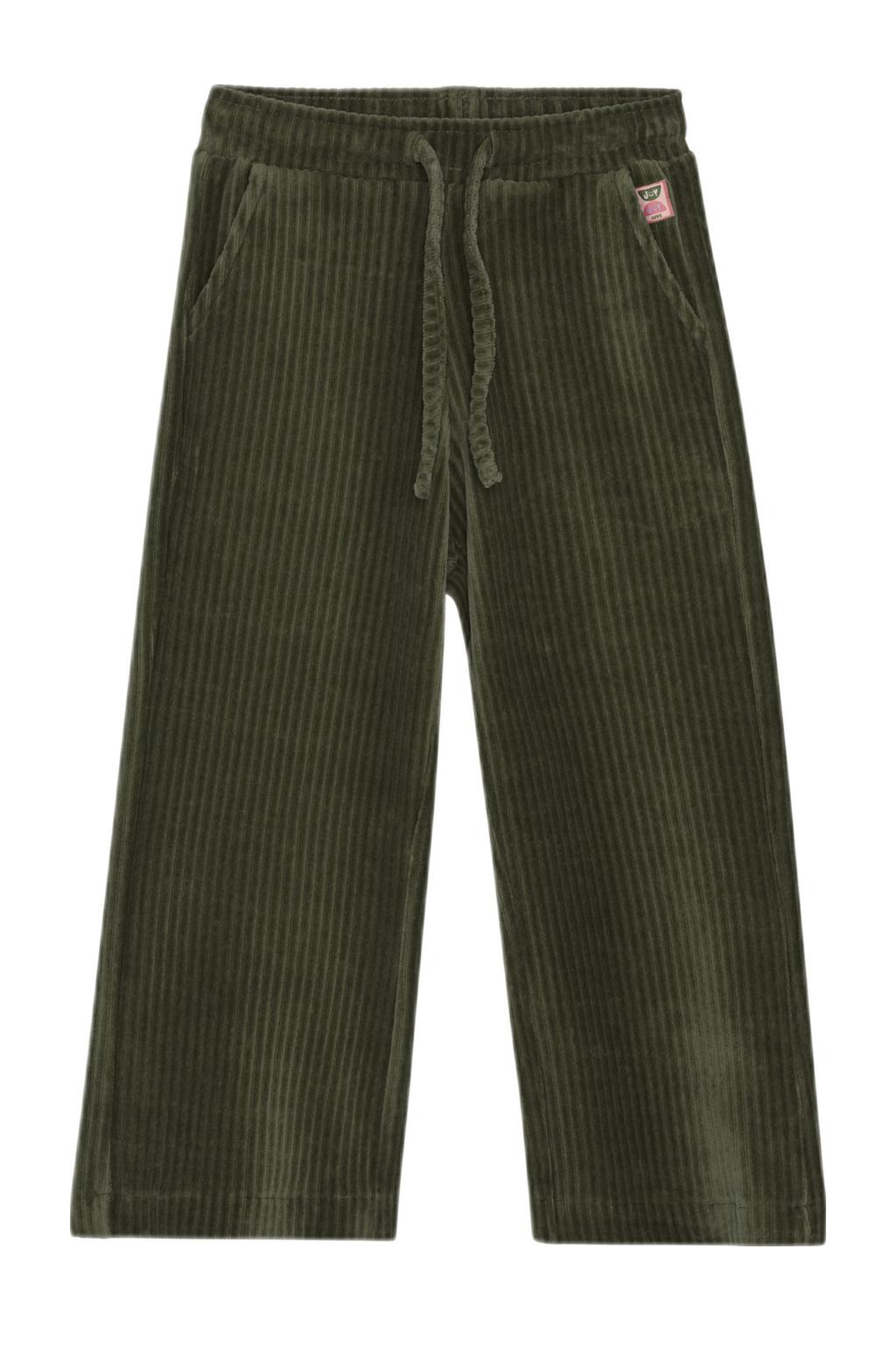 Groene meisjes Noppies kids corduroy wide leg casual broek met elastische tailleband met koord en effen
