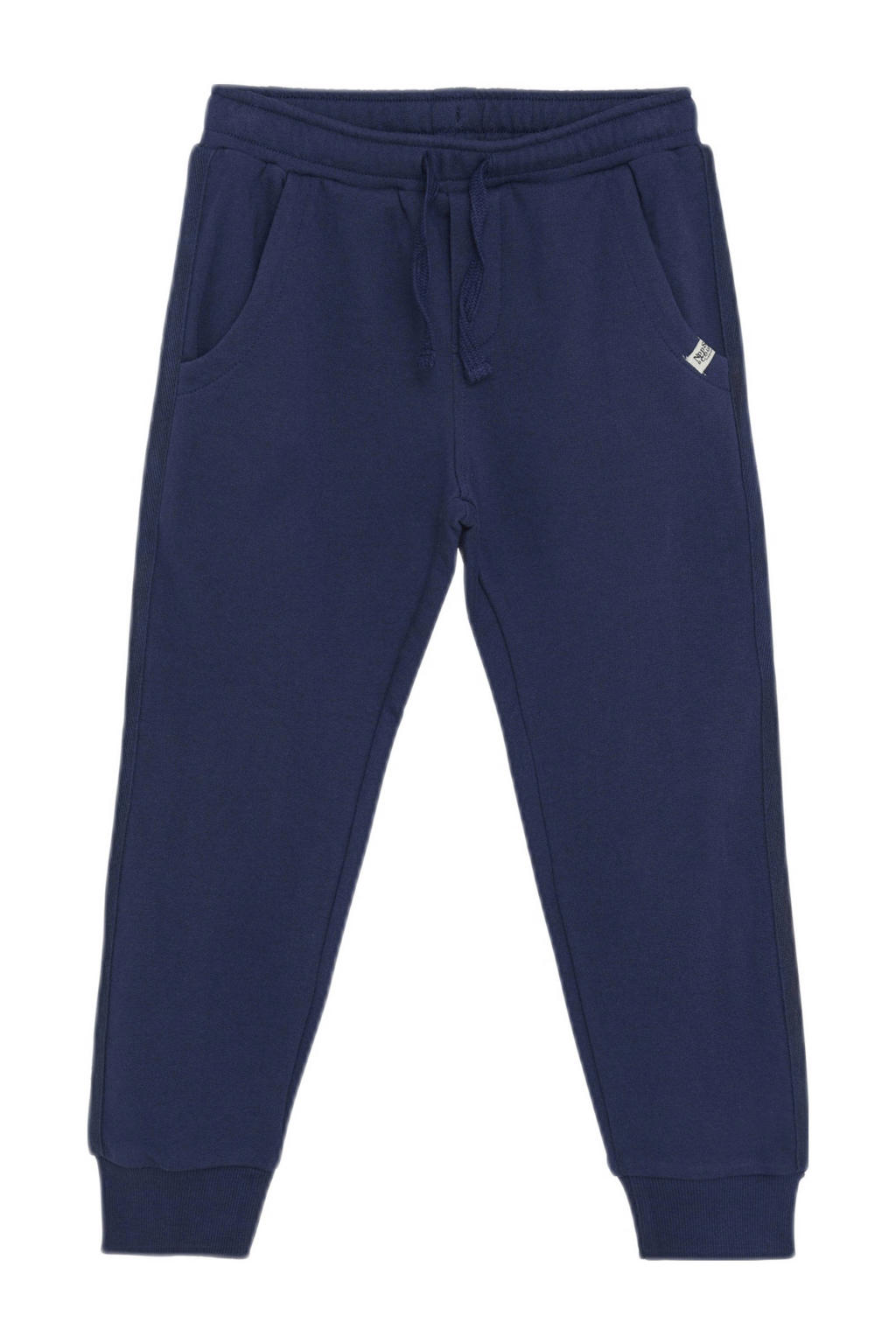 Blauwe jongens Noppies kids regular casual broek van katoen met elastische tailleband met koord en effen