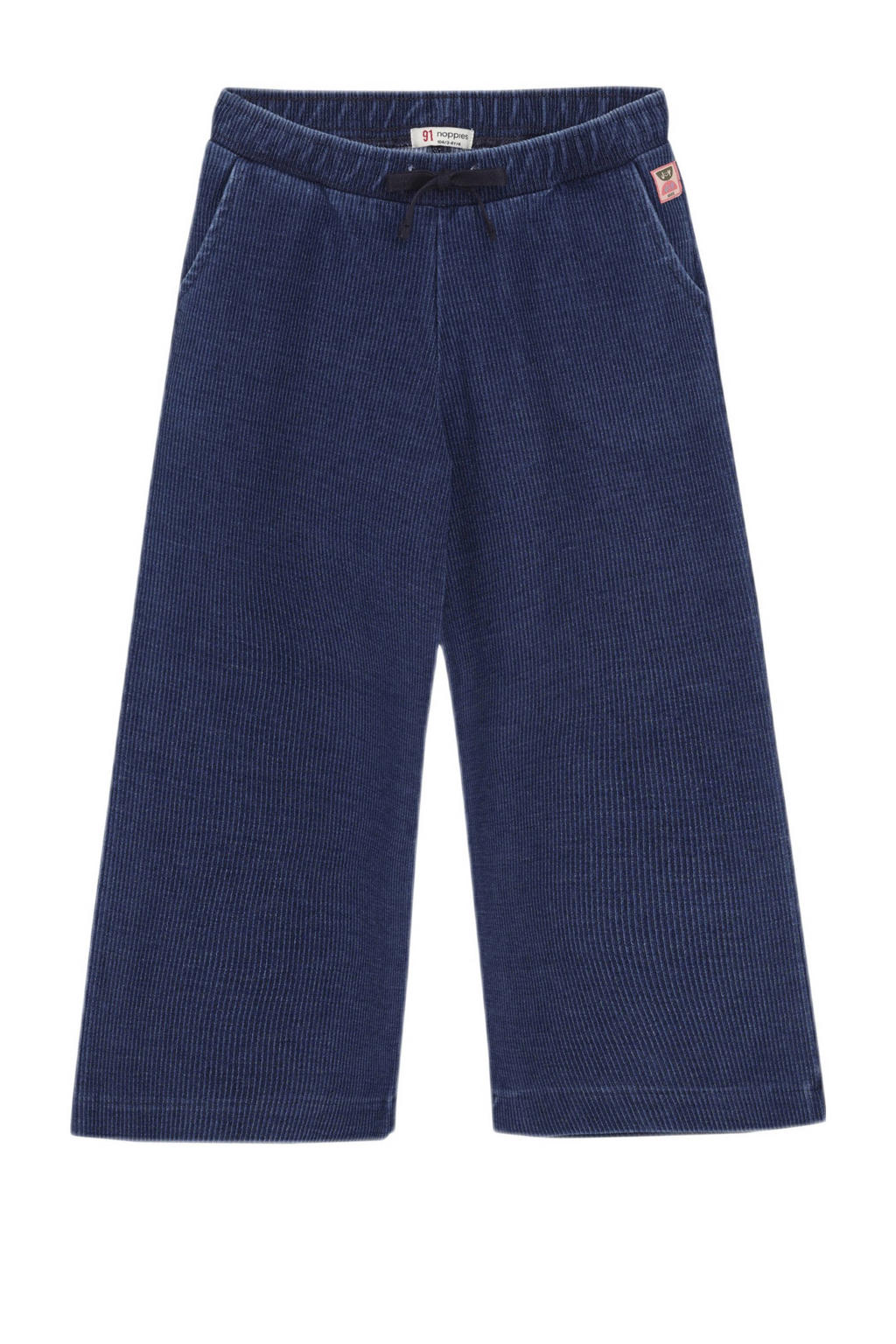 Blauwe meisjes Noppies kids wide leg casual broek van stretchkatoen met elastische tailleband met koord en effen