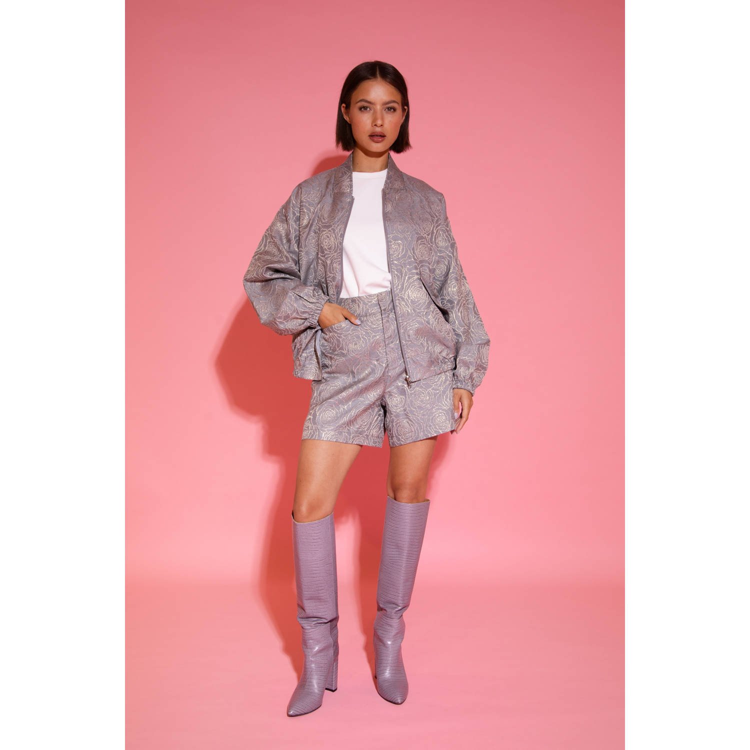 Studio AMAYA x Poespas straight high waist casual short grijs met lurex