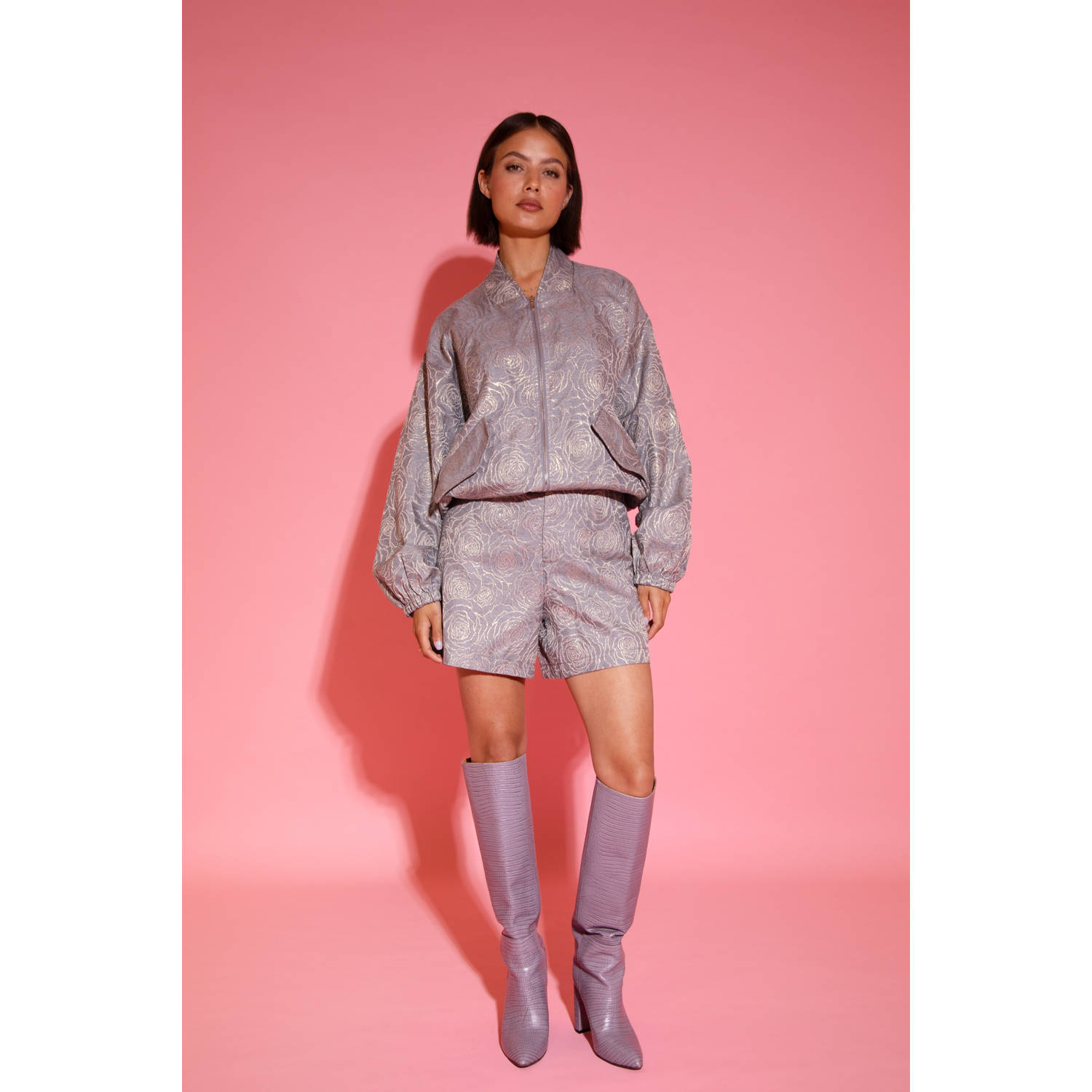 Studio AMAYA x Poespas straight high waist casual short grijs met lurex