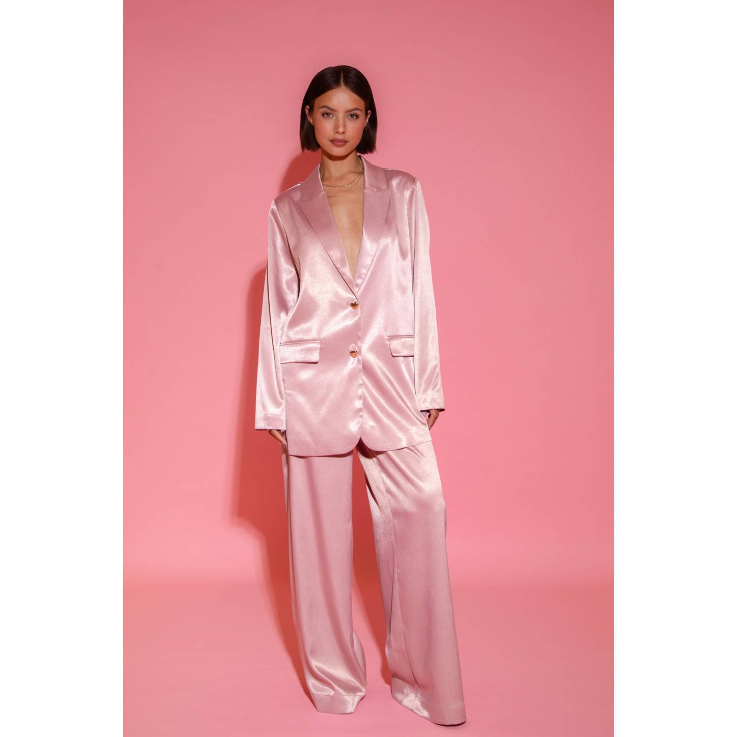 Studio AMAYA x Poespas straight high waist broek roze