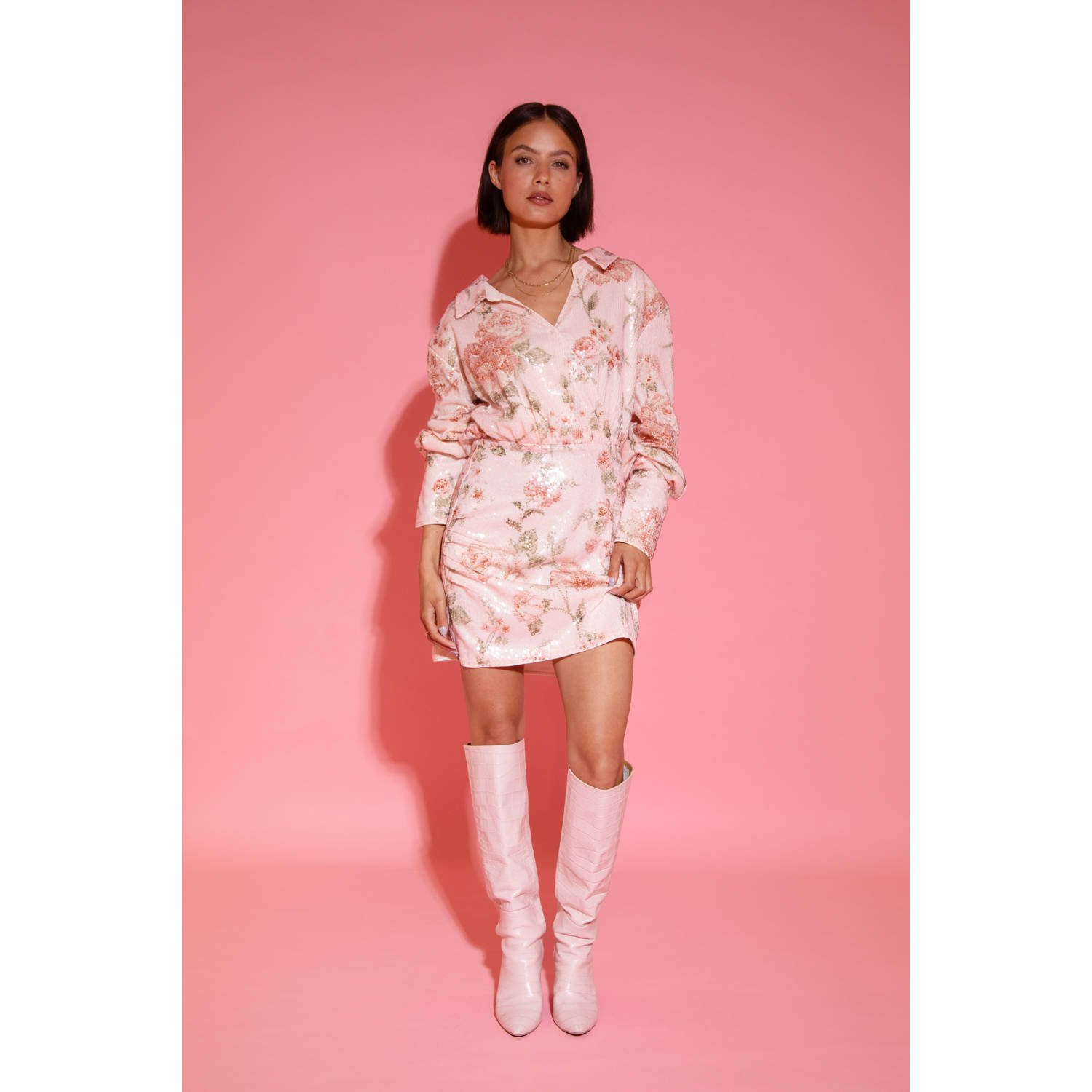 Studio AMAYA x Poespas korte jurk met pailletten roze
