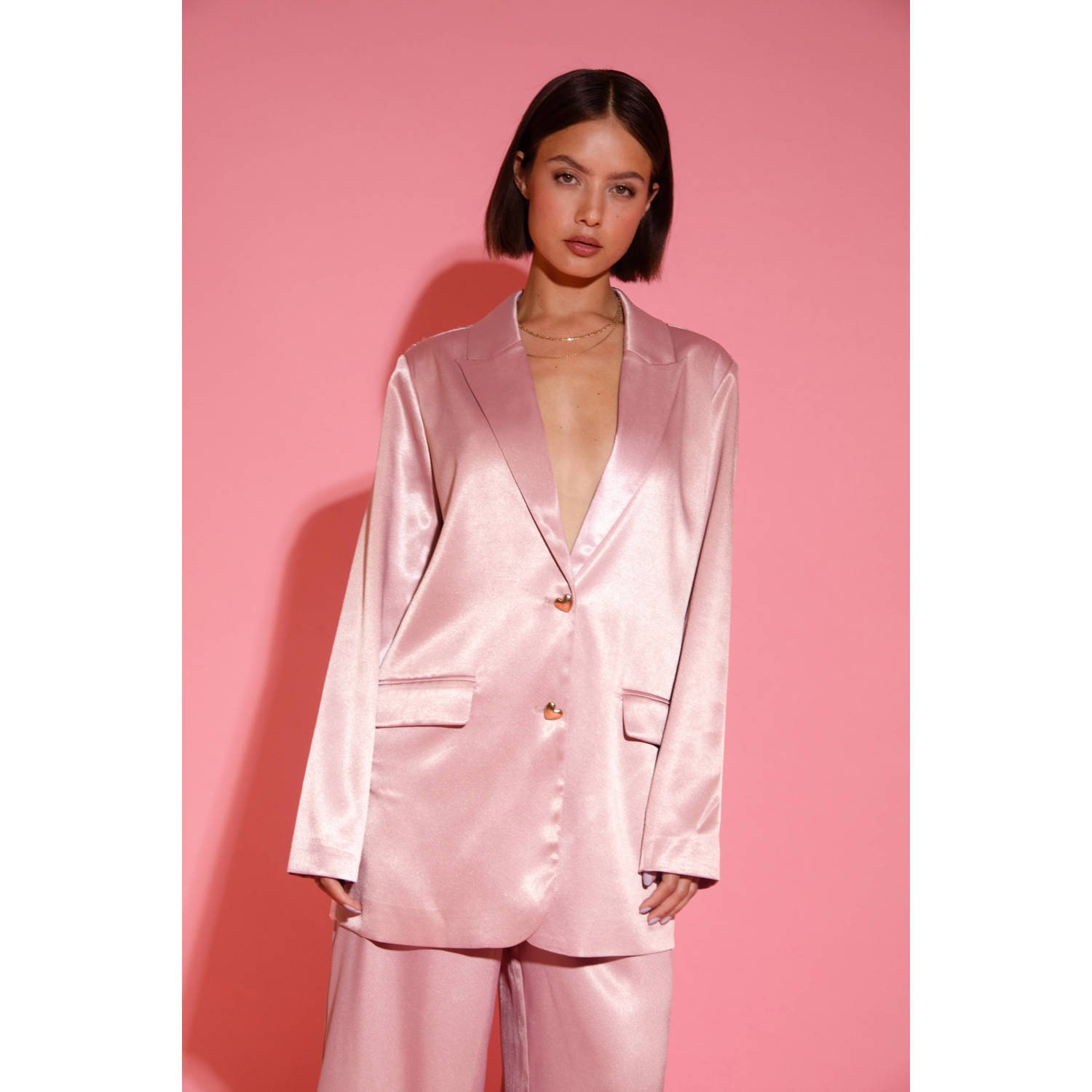 Studio AMAYA x Poespas oversized blazer roze met pailletten