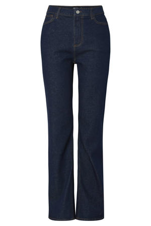 high waist straight leg jeans dark blue denim