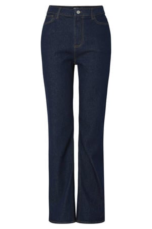 high waist straight leg jeans dark blue denim