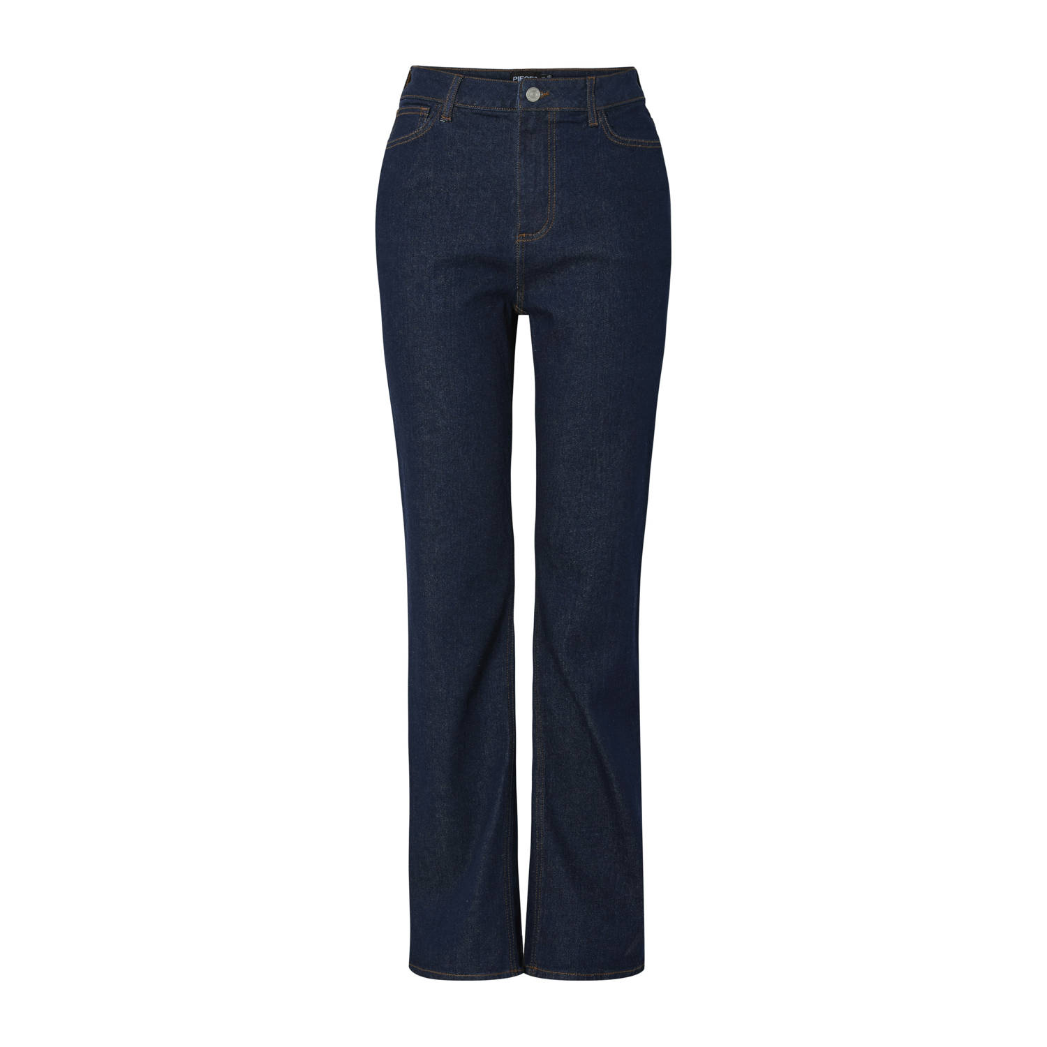 PIECES high waist straight leg jeans dark blue denim