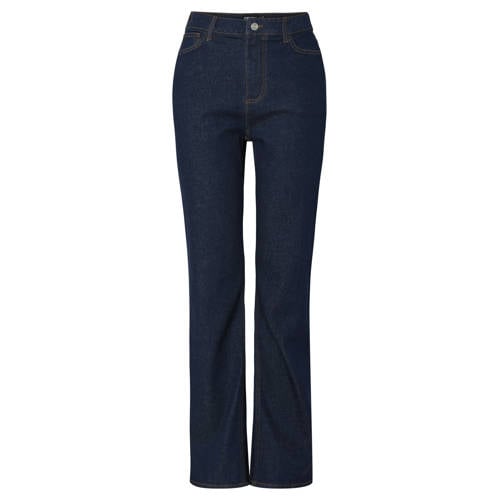 PIECES high waist straight leg jeans dark blue denim afbeelding