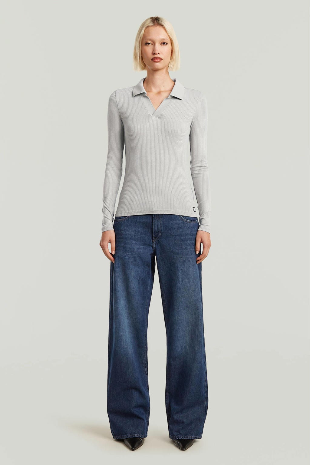 Dark blue denim dames G-STAR low waist loose fit jeans van katoen met rits- en drukknoopsluiting en effen