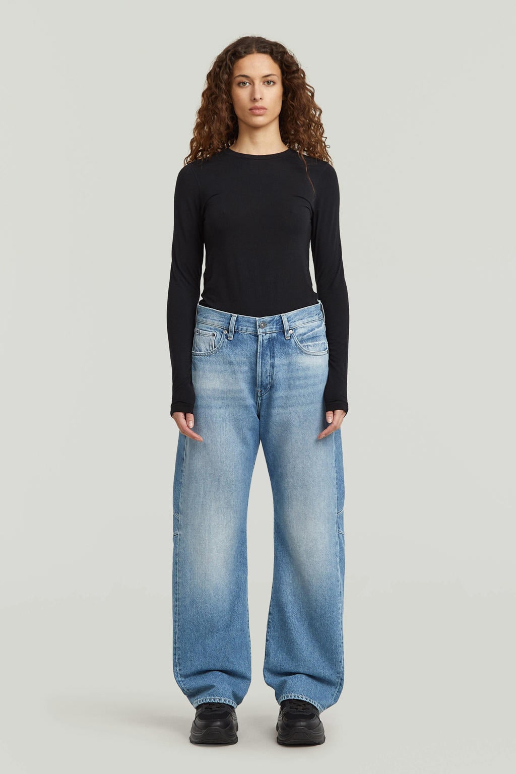 Light blue denim dames G-STAR boyfriend jeans van denim met regular waist, rits- en knoopsluiting en effen