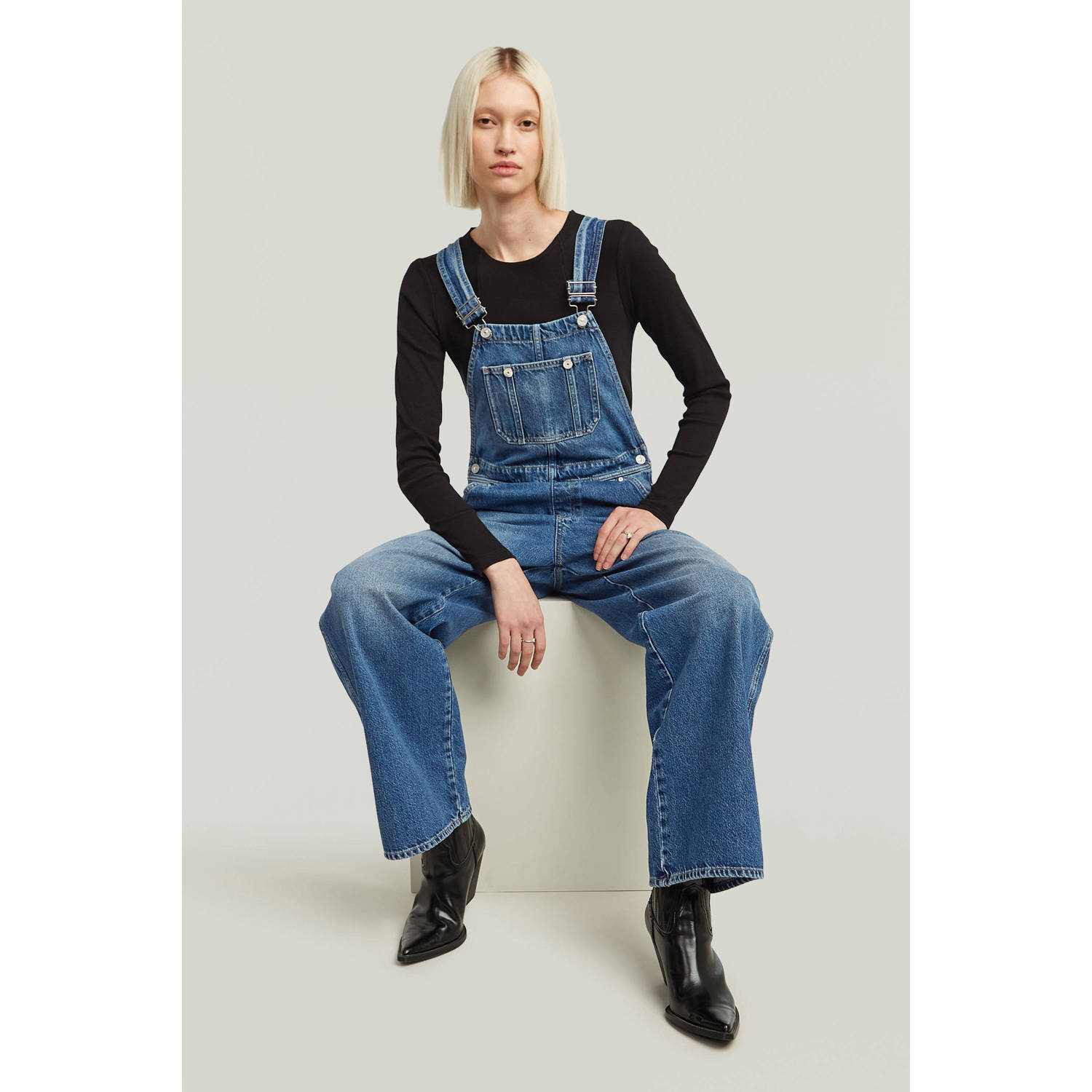 G-STAR denim straight high waist tuinbroek