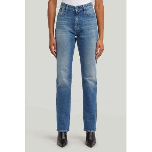 G-STAR high waist straight leg jeans medium blue denim afbeelding