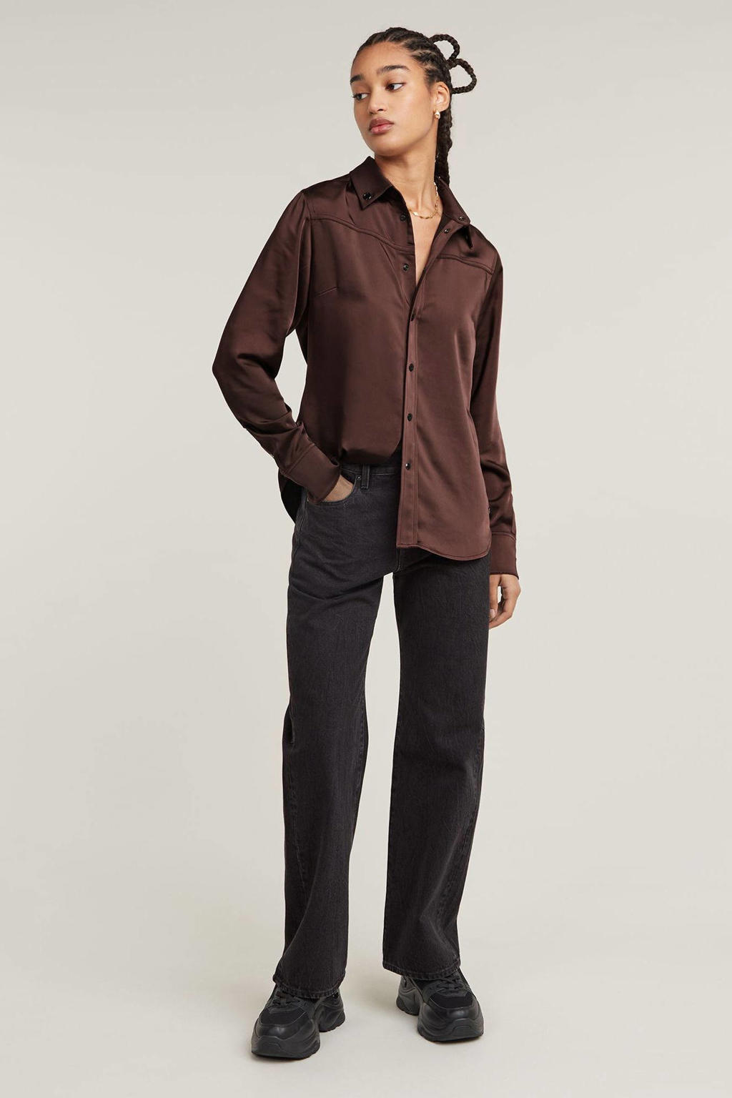 Black denim dames G-STAR boyfriend jeans van denim met regular waist, rits- en knoopsluiting en effen