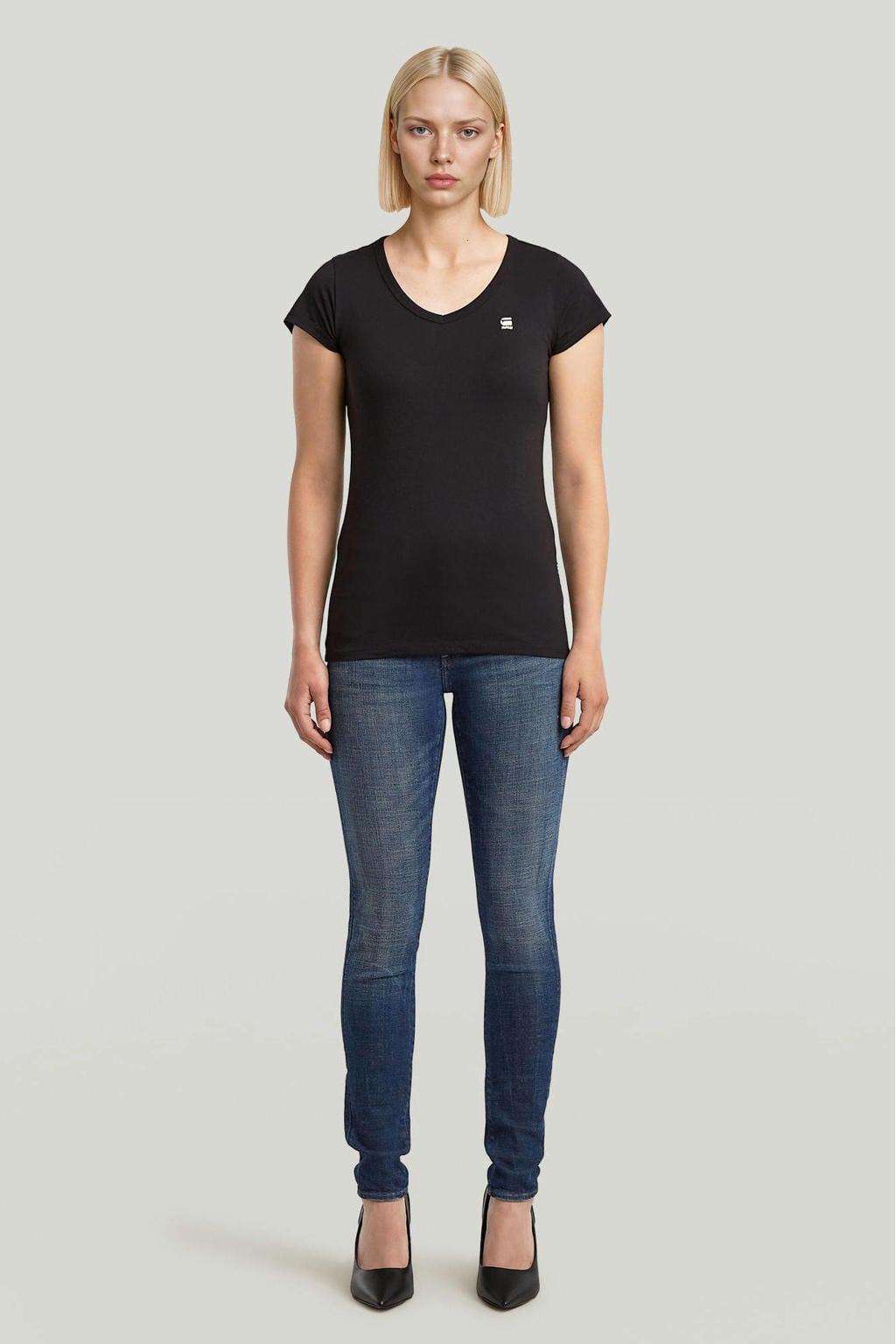 Dark blue denim dames G-STAR high waist skinny jeans dark blue van katoen met low waist en effen