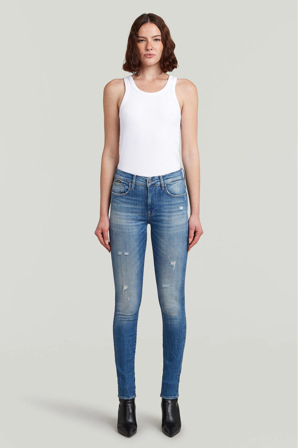 Medium blue denim dames G-STAR high waist skinny jeans n met low waist en rits- en drukknoopsluiting