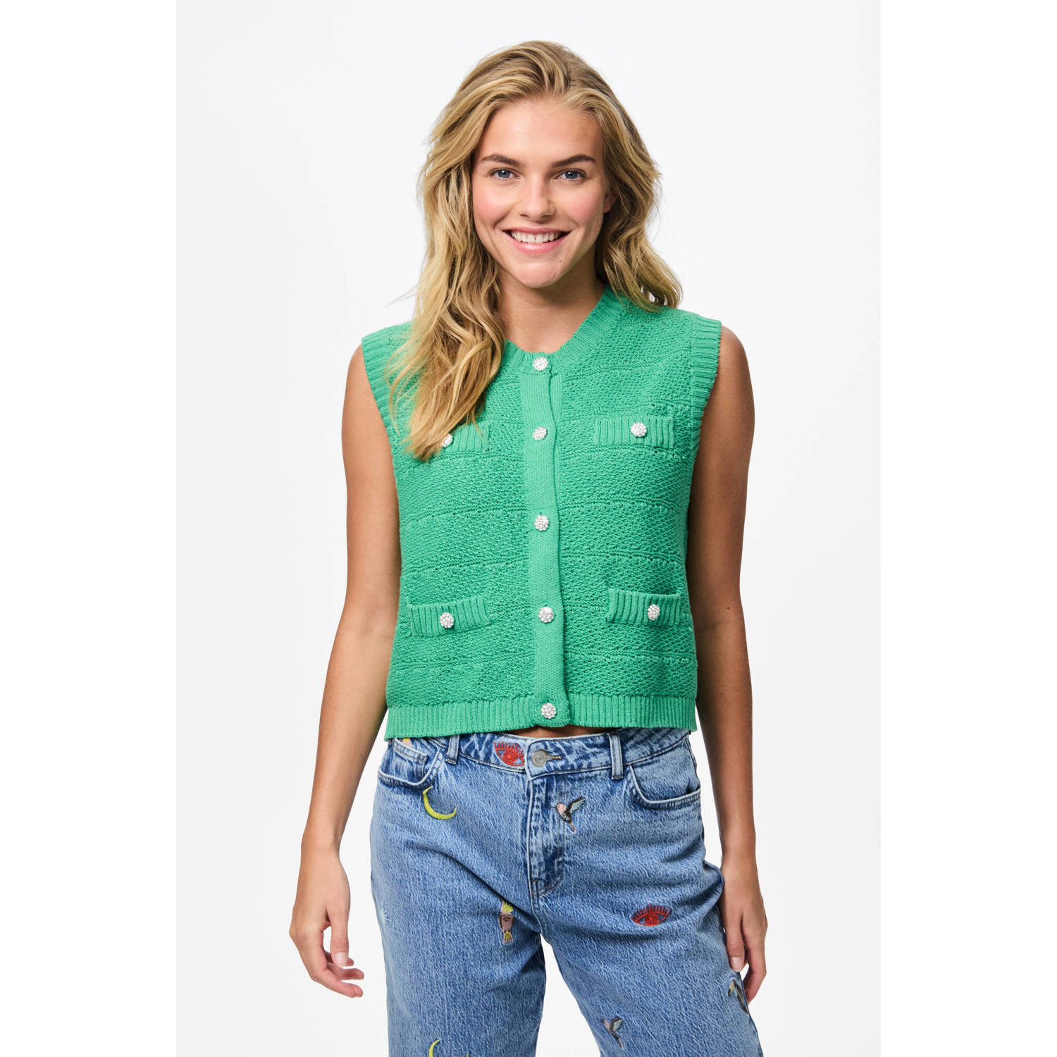 PIECES gilet groen gebreid