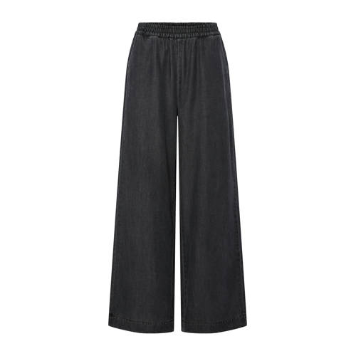 PIECES denim wide leg regular waist broek black denim afbeelding