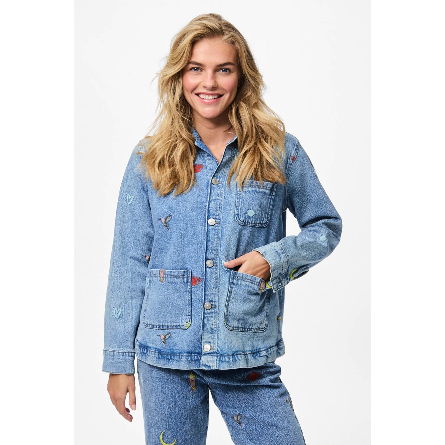 PIECES denim spijkerjas medium blue denim