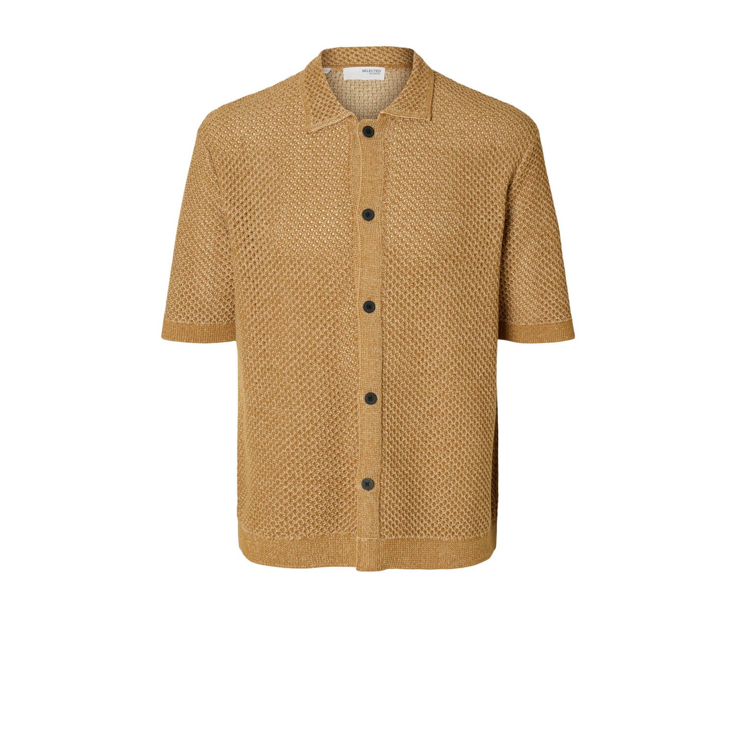 SELECTED HOMME casual overhemd gebreid camel