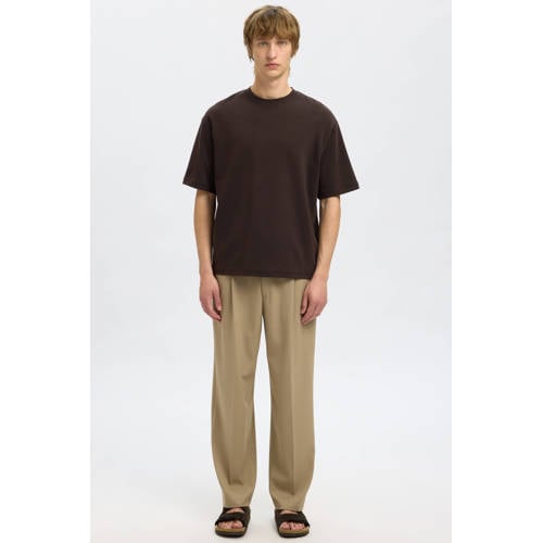 SELECTED HOMME loose fit T-shirt SLHLOOSEOSCAR donkerbruin afbeelding