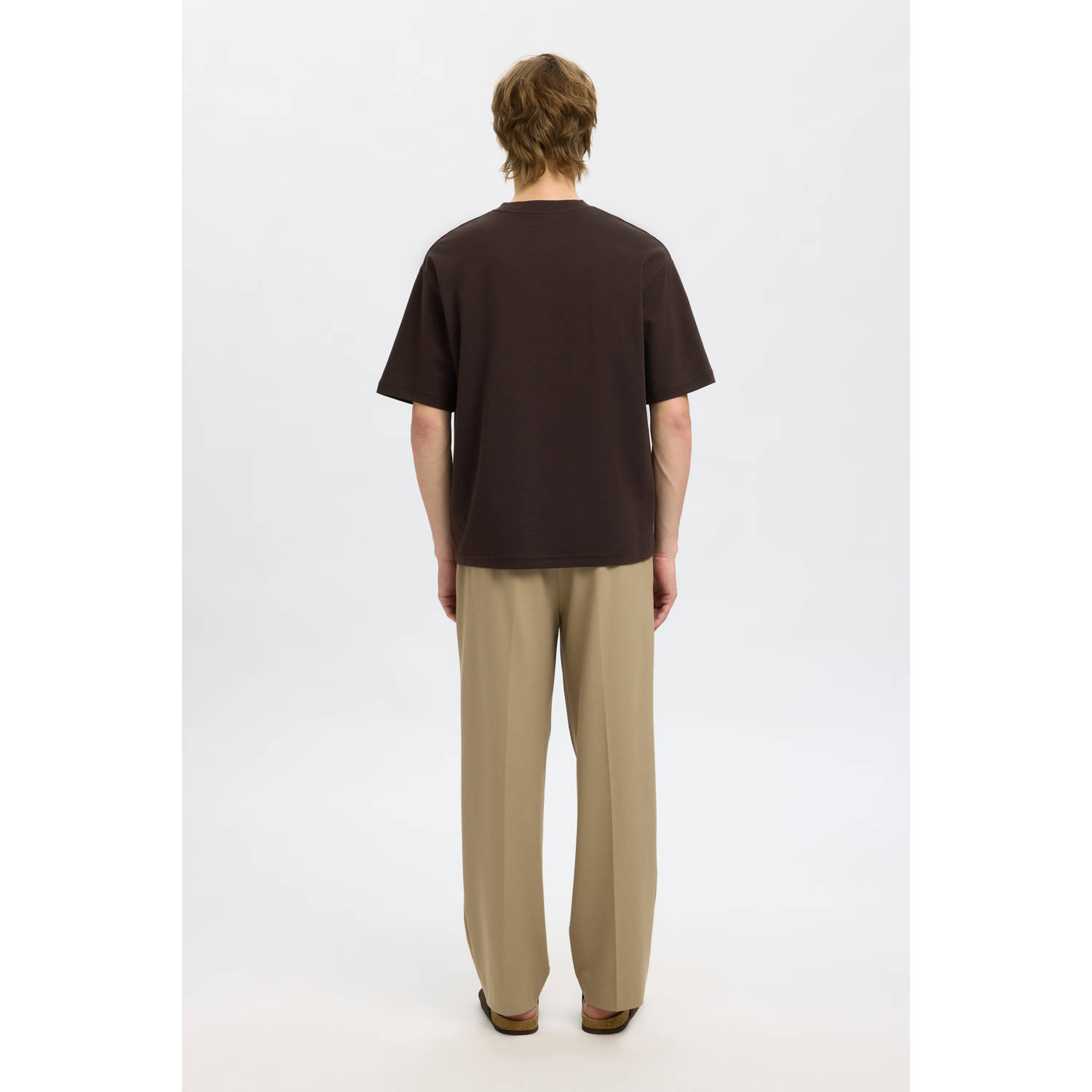SELECTED HOMME loose fit T-shirt SLHLOOSEOSCAR donkerbruin