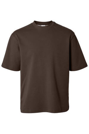 loose fit T-shirt SLHLOOSEOSCAR donkerbruin