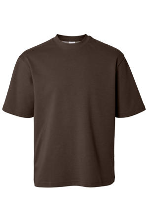 loose fit T-shirt SLHLOOSEOSCAR donkerbruin