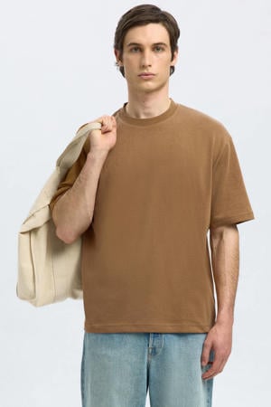 loose fit T-shirt SLHLOOSEOSCAR lichtbruin